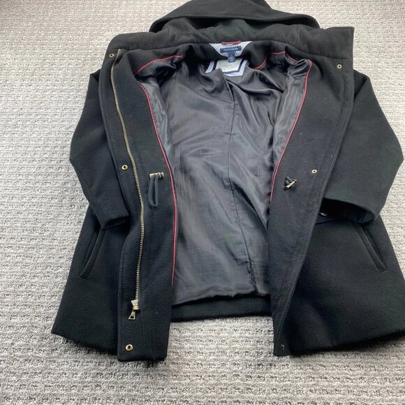 Tommy Hilfiger Long Trench Coat Jacket Women Size 14 Hooded - STITCHING DEFECT - Picture 8 of 12